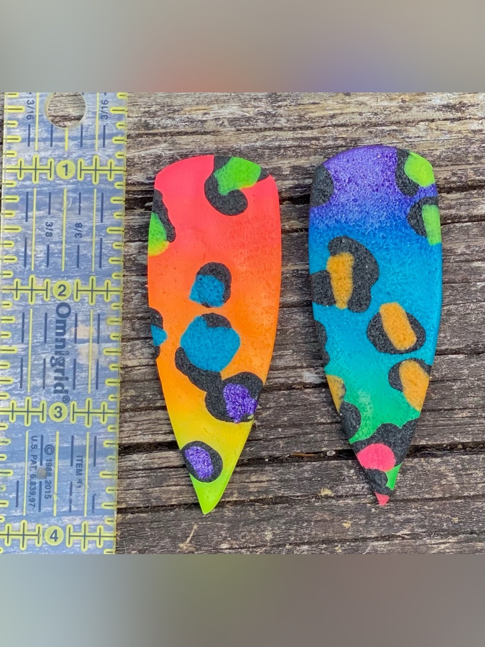 Hand Crafted Rainbow Leopard Print Daggers Earrings